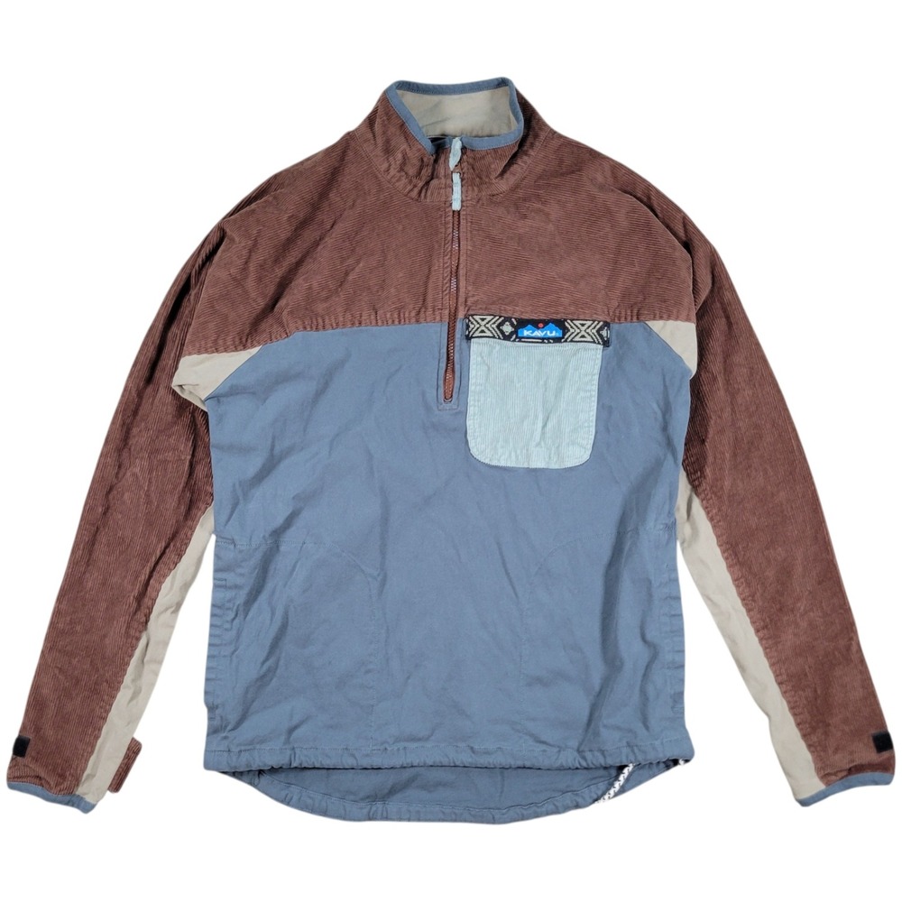 KAVU Throwshirt Pullover Men S Brown Colorblock 1/4 Zip Corduroy Gorpcore Jacket